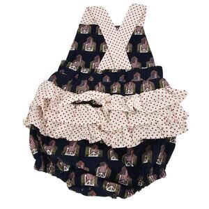 Handmade American Flag Farm Barn Ruffle Bubble Romper Baby Girl 3 months 3478